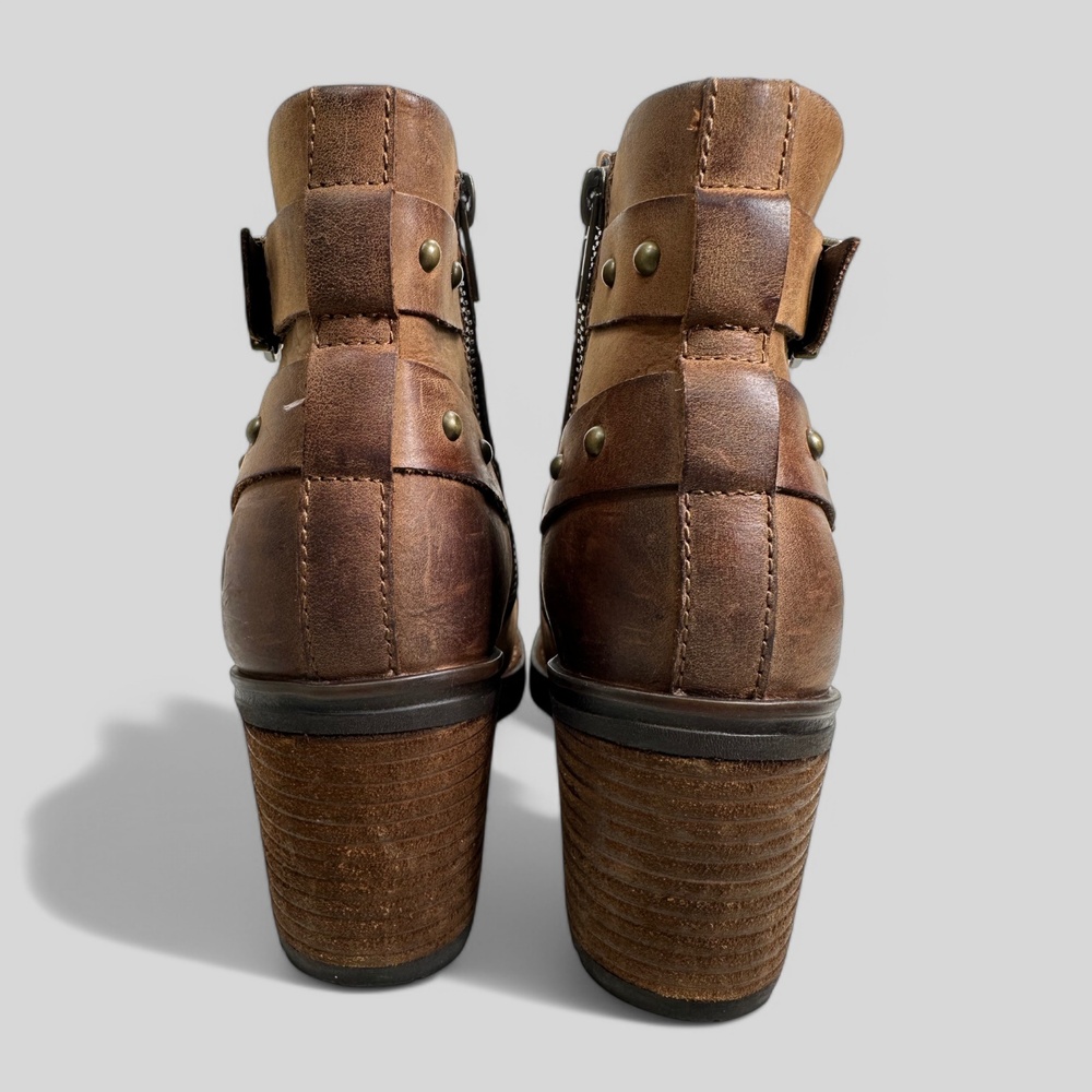 BØrn Brown Leather Buckle Strap Block Heel Ankle Boots US 6 - Picture 6 of 14